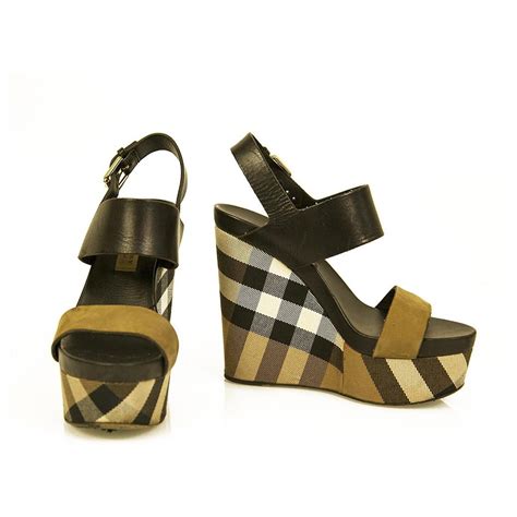 burberry hickoral check wedge platform sandals|burberry peep high heel sandals.